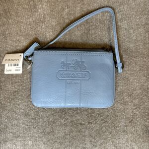 Coach Embossed‎ Zip Blue Leather Wristlet New W/Tag  40885 / B4/Pool